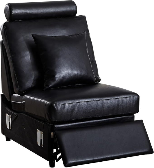 LEVNARY Modular Power Recliner Chair, Faux Leather Upholstered Single Seat with Electric Lift Function, Compatible with Modular Sofa System (Black)