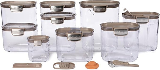 ProKeeper+ Airtight Food Storage Container Set – Clear Plastic Flour and Sugar Canister Set with Magnetic Accessories for Kitchen Organization (Taupe, 13-Piece)