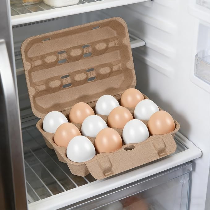 25 Pack Egg Cartons, 3x4 Style Reusable Natural Paper Pulp Egg Cartons Cheap Bulk, Sturdy Egg Holder for Fridge, Empty Containers for Fresh Chicken Eggs