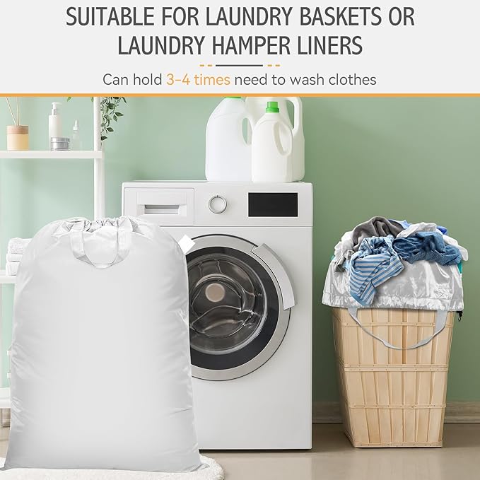 Isink Extra Large Heavy Duty Laundry Bag - 28" x 40", Travel Laundry Bag for Dirty Clothes, Camping (White)