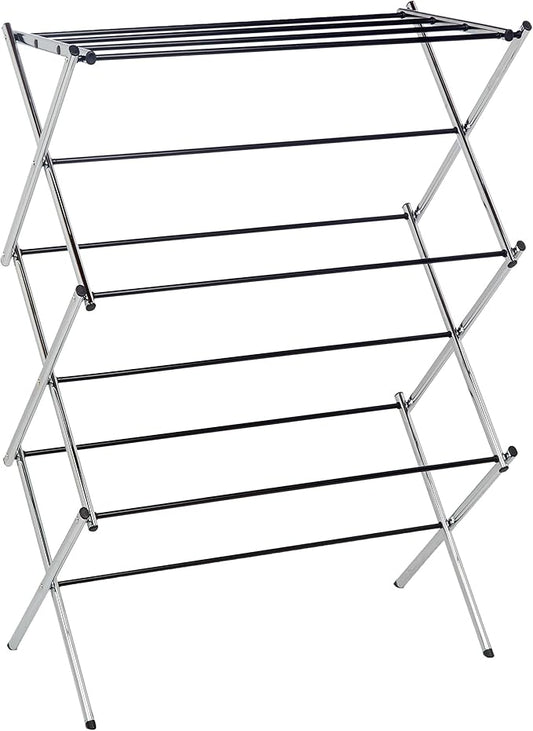 Amazon Basics Foldable Portable Metal Clothes Drying Rack for Indoor Air Drying, Energy Saving, 14.5 x 29.5 x 41.8 inches, Chrome Silver
