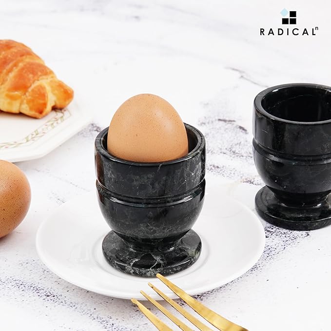 Radicaln Marble Egg Cups 2.5 Inch Black Handmade Egg Holder Countertop Ideal Boiled Eggs Cups Set & Marble egg cup holder for dining table