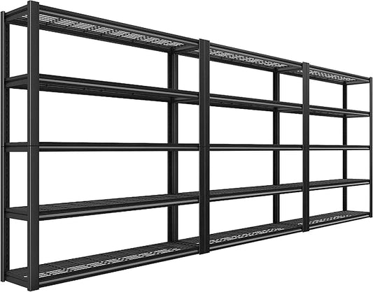 REIBII 48" W Garage Shelving Heavy Duty Load 2500LBS, 5 Tier Storage Shelves, Adjustable Metal Shelves for Warehouse, Pantry, Basement, 48" W X 72" H X18 D, 3PC