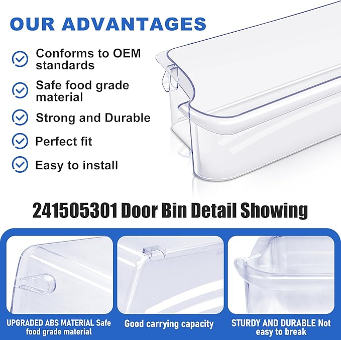 241505301 Refrigerator Door Shelf Bin Replacement 16.5Width x 4.8Depth 2 Liter Compatible with Frigidaire Kenmore PS976745 1056476 AP3769131 241505300 FGHC2331PF FGSC2335T