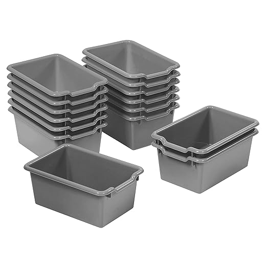 ECR4Kids Scoop Front Storage Bin, Multipurpose Organization, Dark Grey, 15-Piece