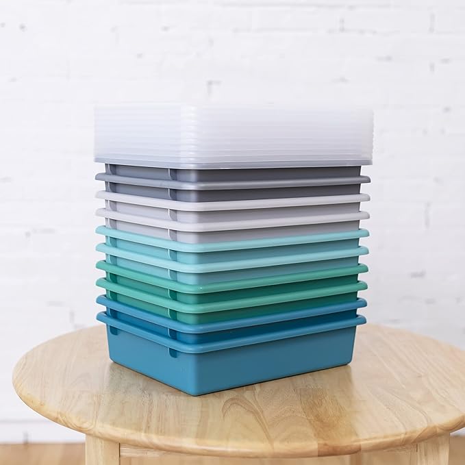 ECR4Kids Letter Size Tray with Lid, Storage Bin, Contemporary, 10-Piece