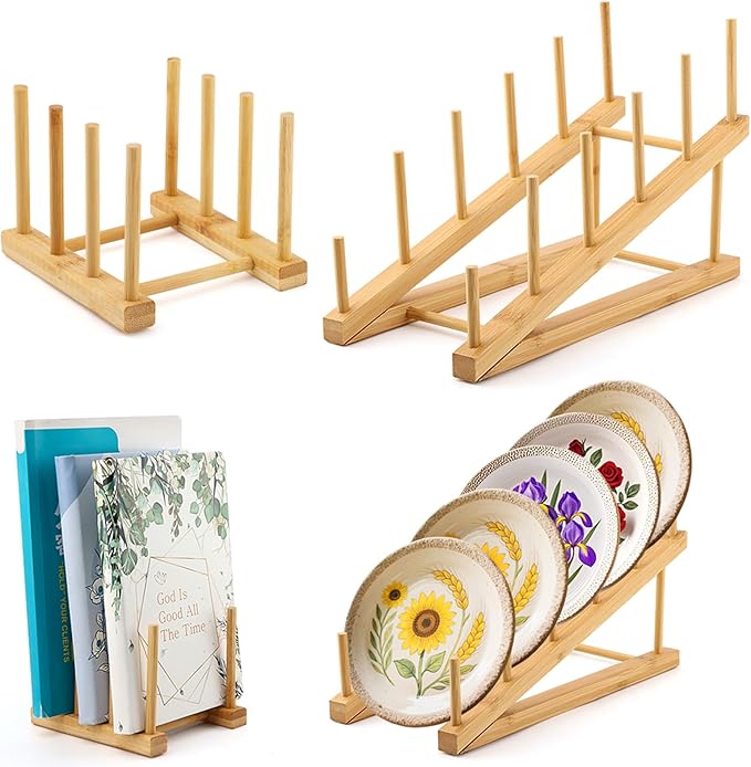 3 Pack Plate Stands for Display, Multifunctional Wooden Display Rack, Craft Show Display Stands for Tabletop Book, Artwork, Photo, Record, Magazine and Platter(Color:Wooden)