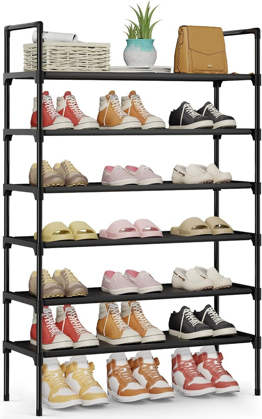 Kitsure Shoe Rack - 6-Tier Shoe Organizer, Shoe Rack for Closet, Entryway, Bedroom, Easy- Assembly Storage Shelf with Side Handles, 27.6" Wide - 6 Tiers, Black