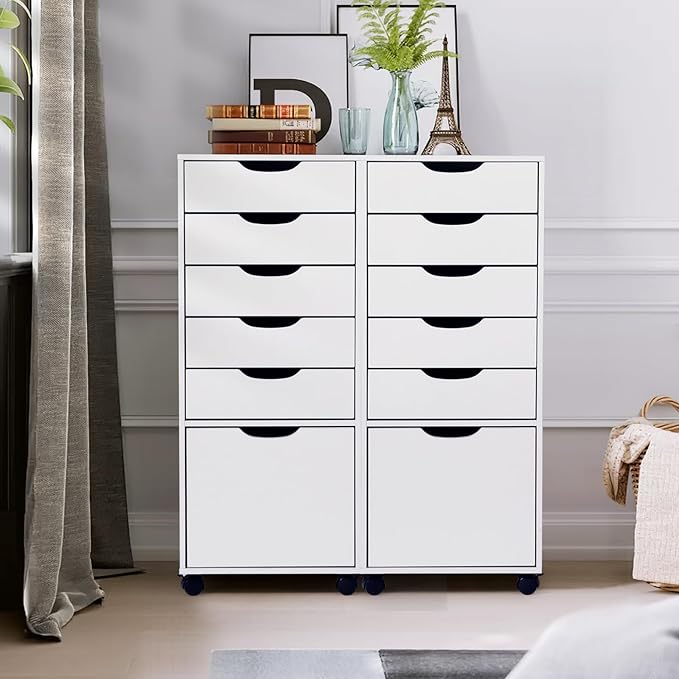 TUSY Mobile File Cabinet, 5-Drawer Storage Cabinet, Vertical Rolling Storage Organizer Chest with Wheels & Anti-Tip Kit, for Home Office, Craft Room, Bedroom, White
