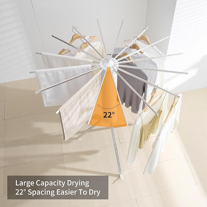 RFOUO Clothes Drying Rack Tripod Aluminum-16rods,Portable Foldable Drying Rack,Drying Rack Clothing for Laundry Bedroom Household