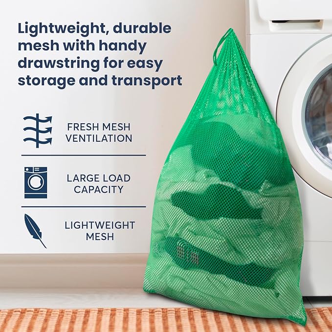 Premium Heavy-Duty Mesh Laundry Bag - Clothes Hamper w/Drawstring - Home & College Essentials Green (36"x24")