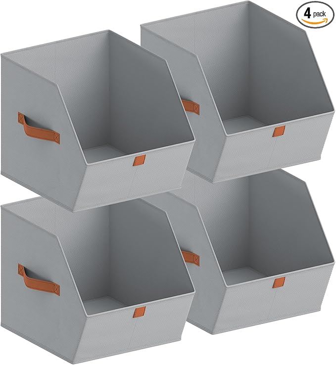 Homsorout Fabric Closet Storage Cubes - 4 Pack Square Storage Bins with Dual Handles for Clothes, Towels, Toys, Cube Storage Organizers for Bedroom, Nursery, Shelves, Closet, Small Spaces, Grey