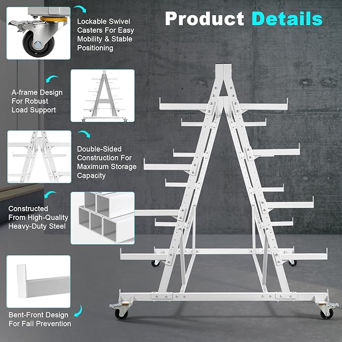 Mobile Horizontal Storage Rack, 5-Tier Pipe Rack Cart 53" x 52" x 44", 2000 lbs Heavy Duty Long Parts Storage Rack, Lumber Cantilever Racking with Wheels for Garage, Workshop, Shed, Basement
