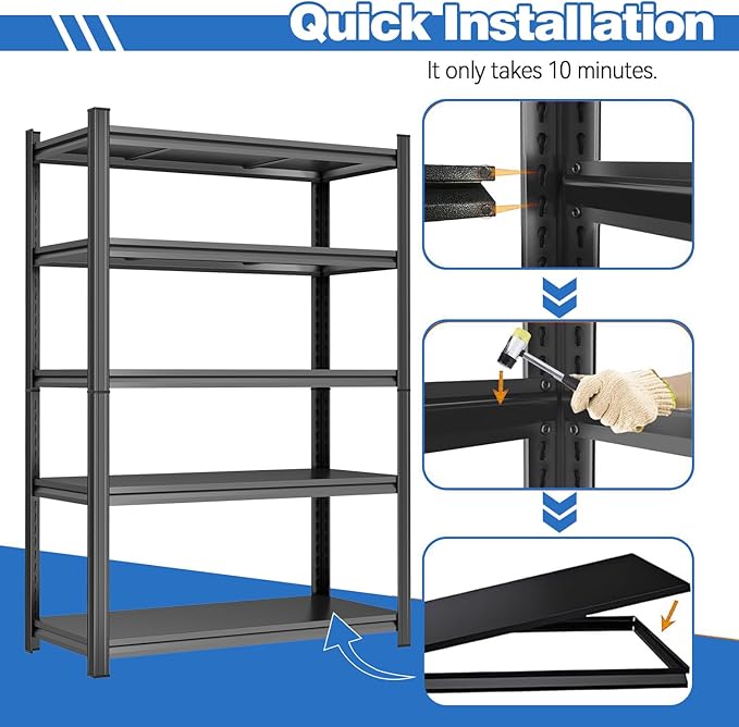 PRESTELION 78" H-40 W Storage Shelves meta1 Garage Shelving Unit 3000LBS meta1 Shelf Adjustable Storage Rack for Basement, Warehouse, Pantry, Closet, Kitchen 78" H x 39.4" W x 15.8" D, Black