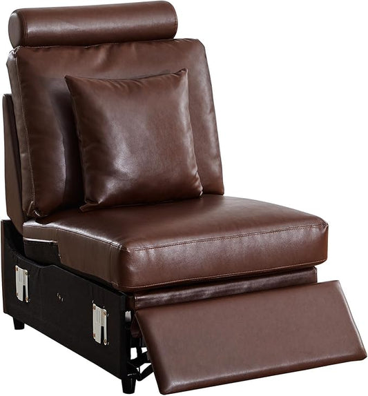 LEVNARY Modular Power Recliner Chair, Faux Leather Upholstered Single Seat with Electric Lift Function, Compatible with Modular Sofa System (Brown)