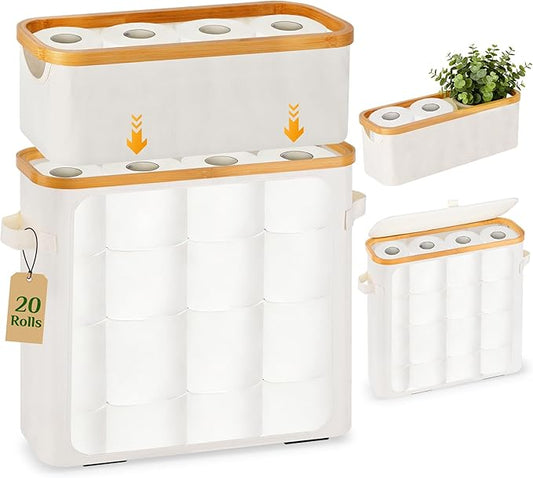 Livole 2-in-1 Toilet Paper Storage with Lid Toilet Paper Basket- 20 Regular Rolls or 15 Mega Rolls Extra Large Toilet Paper Organizer for Bathroom, Beige