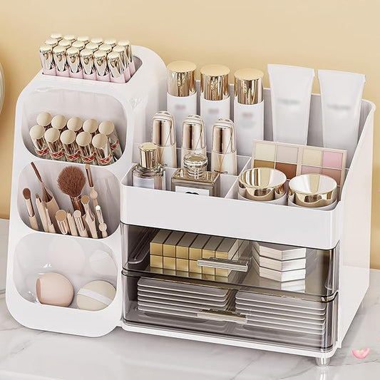 Anylady Large Capacity Makeup Organizer Countertop with Makeup Brush Holder for Vanity, Thickened Material, Bathroom Countertop Organizer Skin Care Perfumes Storage, Teen Girl Gifts for 13-25 Year