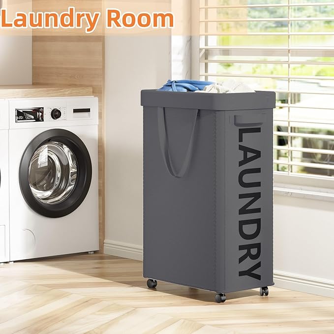 Optish 2 Pack Laundry Basket with Wheels, 90L Rolling Laundry Hamper with Wheels, Large Clothes Hamper on Wheel with Removable Mesh Bag for Bedroom, Dorm
