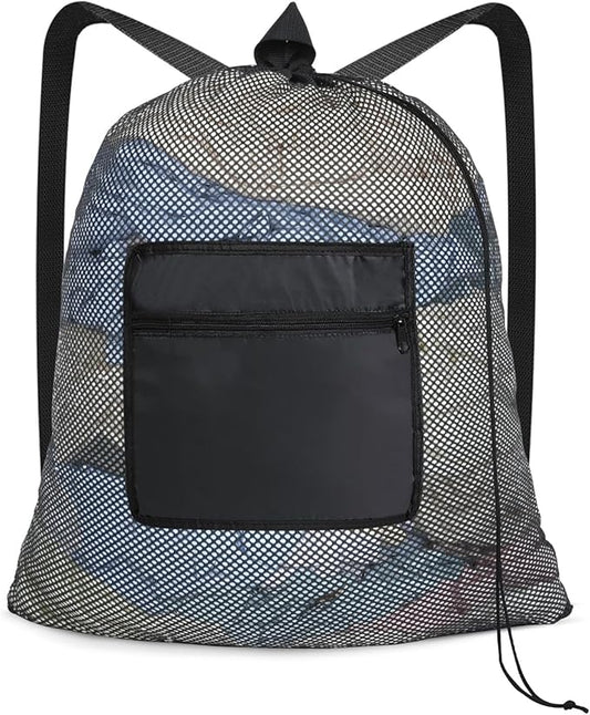 OTraki Laundry Bag Backpack 24x27 Inch Heavy Duty Mesh Laundry Bag Travel Laundry Bags for Dirty with Pocket & Adjustable Shoulder Straps Machine Washable Don't Drying, Melting 140-176℉