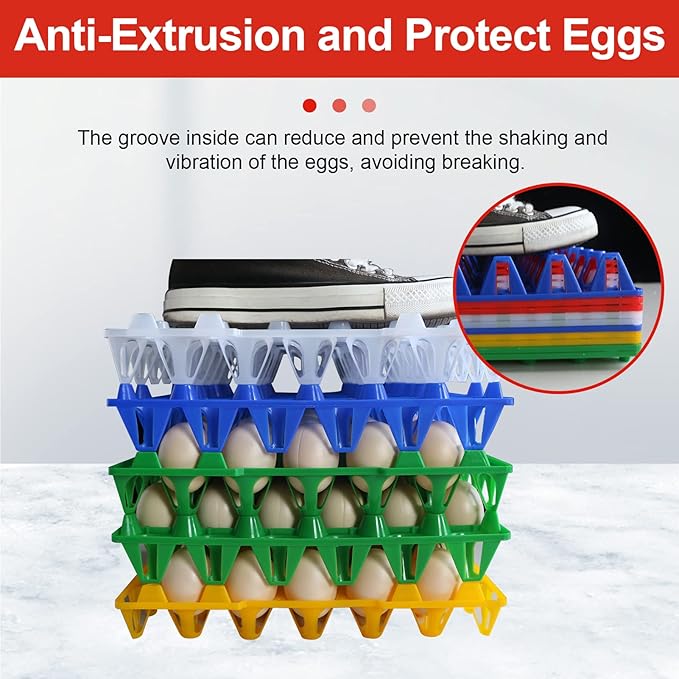 8PCS Plastic Egg Tray Egg Crates 30-Egg Flats, Stackable Egg Cartons Hold Multiple Eggs for Home Chicken Farmers, Plastic Egg Crate Farm Products for Storing, Sorting, Shipping Eggs - Red