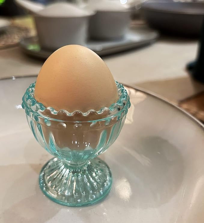 KiaoTime Blue Glass Egg Cup for Soft or Hard Boiled Egg Holder - Set of 2 Egg Holders for Breakfast Brunch, Kitchenware Table Decoration Egg Cup for Home Party Tableware Decor Favors