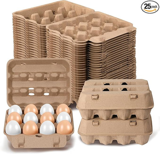 25 Pack Egg Cartons, 3x4 Style Reusable Natural Paper Pulp Egg Cartons Cheap Bulk, Sturdy Egg Holder for Fridge, Empty Containers for Fresh Chicken Eggs