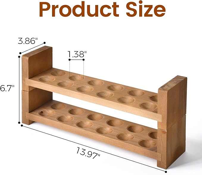 Sishynio Double Layer Egg Tray Holder Countertop - Wooden Fresh Egg Rack Stackable Storage Basket, 2 Tier Egg Organizer for Farmhouse Kitchen Refrigerator