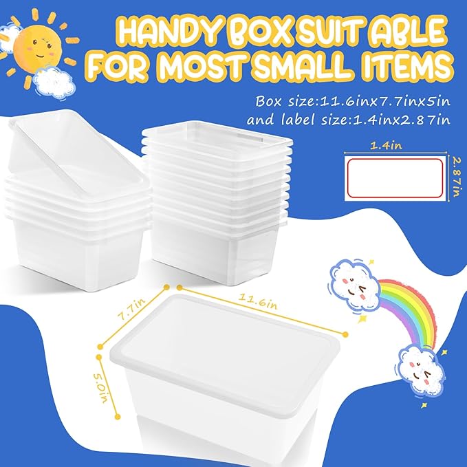 8 PACK Clear Cubby Bins without Lid, Classroom Storage Book Bins Toy Storage Organizer Small - Sturdy, Plastic Multi-Purpose Baskets Containers for Home Office School, Nursery, Playroom