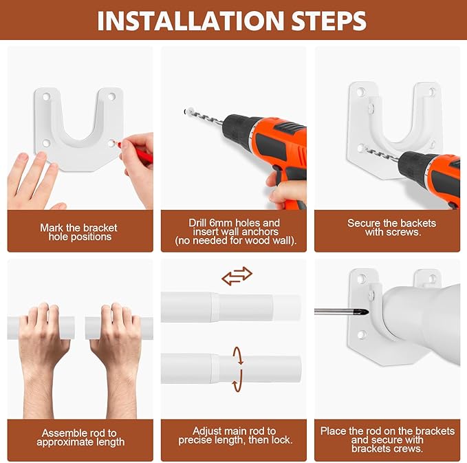 Closet Rods for Hanging Clothes, 17-84 Inch Stepless Adjustable Closet Rod, 1.3 Inch Heavy Duty Metal Clothes Hanging Rod, Expandable Closet Bar Hanger Rod for Closet Wardrobes Laundry RV White