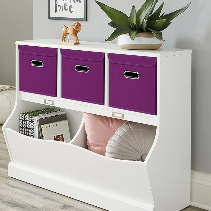 Closet Organizers Fabric Storage Bins With Lids Collapsible Cube Storages Organizer Basket With Handles,Storage Boxes for Clothes Storage,Office,Toys,3 Pack,（Purple