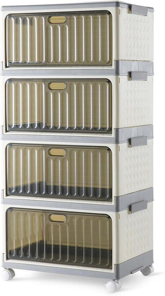 Amazon Basics 4-Tier Storage Bins with Lids, Stackable and Collapsible, 23QT per Tier, 92QT Total Capacity