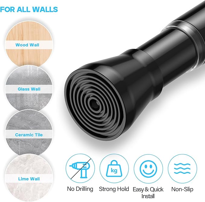 MEXAU 2Pack Tension Curtain Rod for Windows 29 to 64 inch, Never Rust adjustable curtain rod Black tension curtain rods no drilling, 7/8 Inch spring tension curtain rod for Doorway Closet Door