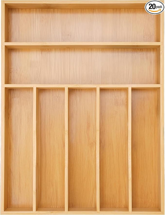 Besilord Silverware Organizer Kitchen Drawer Organizer Utensil Organizer Bamboo Silverware Holder Cutlery Organizer in Drawer Flatware Organizer Tray(7 slots, Natural