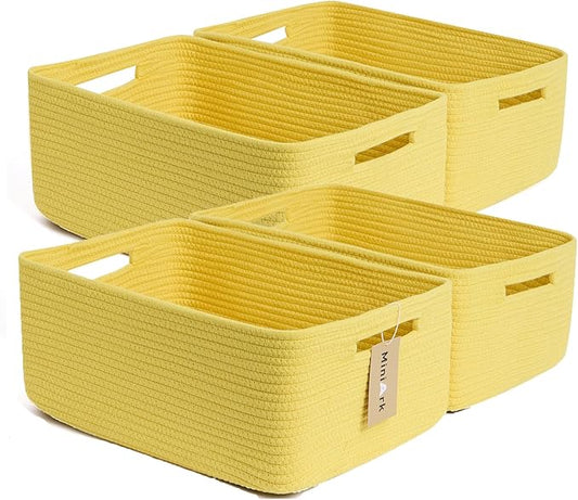 MiniArk Large Storage Baskets for Organizing, Closet Shelf Baskets for Clothes Blanket Towels, Baby Nursery, Toy Bins Box, Woven Rope Baskets, 17 x 13 x 7.5”, 4 Packs Yellow