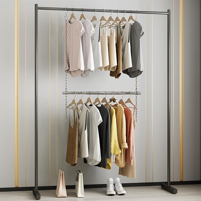 Closet Hanging Rod, Adjustable Width and Height Closet Extender Hanging Rod, Space-Saving Clothes Hanging Bar, 30-40 Inches, 2 Pack