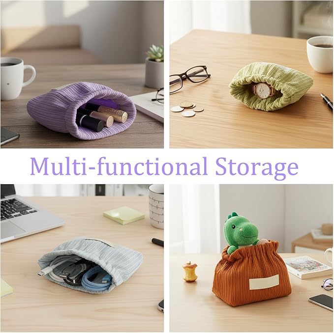 8 Pack Corduroy Elastic Hair Tie Organizer, Corduroy Eeastic Storage Bag for Purse, 8 Pack corduroy Pouches for Hair Accessories and Small Items, Compact Organizer with Elastic Closure