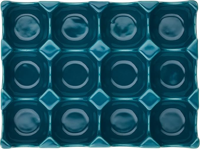 Rachael Ray Solid Glaze Ceramics Egg Tray/Holder, 12 Cup, Teal