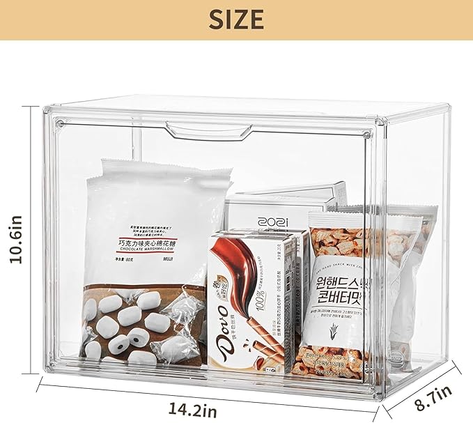 ZLLZUU Clear Storage Bins with Lids, 5 Pack Acrylic Display Case with Magnetic Door for Cosmetic Collectibles Large Figures Models, Stackable Acrylic Storage Box for Home Office Living Room Dorm