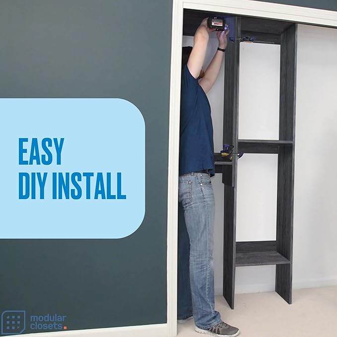 Tall Hanging Closet Unit - Modular Closet System for Hanging - Corner Closet System - Closet Organizers and Storage Shelves (Grey, 33 inches Wide) Closet Shelves