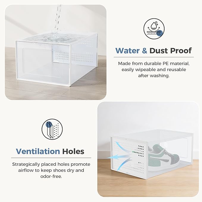 DUMOS Shoe Storage Boxes, 15 Pack Stackable Clear Shoe Containers with Lids, Display Sneaker Case Organizer for Closet, Under Bed, Entryway,White (Fit Size 11)