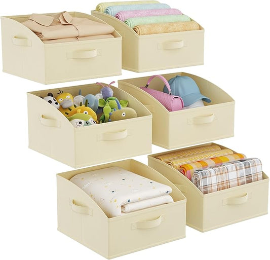 Lifewit Trapezoid Closet Storage Bins for Shelf, 6 Packs Non-woven Closet Organizer Baskets with Handles, Foldable Clothes Containers Boxes for Clothing, Book, Purse, 16L, Medium, Beige