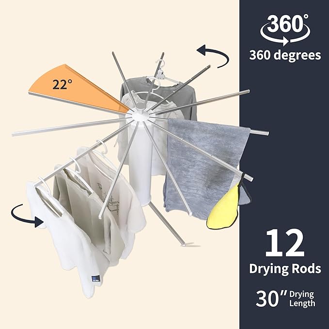 RFOUO Clothes Drying Rack Tripod,Laundry Hanger Dryer Rack,Portable Foldable Drying Rack-Drying Rack Clothing Laundry Bedroom Household Aluminum-12rods