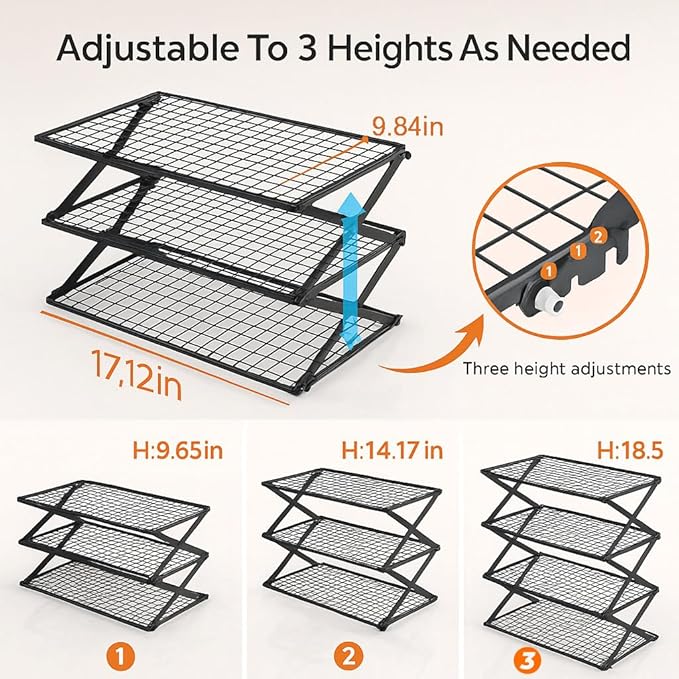 2-Tier Collapsible Cooling Racks, Detachable Wire Cooling Rack Stackable Drying Rack for Cookie Bread Pizza Baking