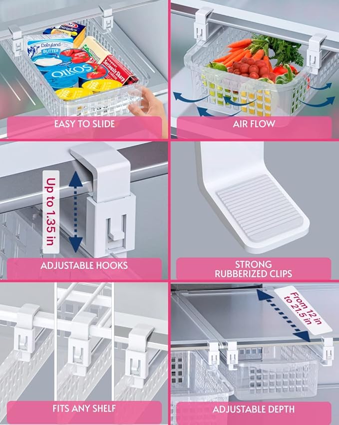 Skywin TidyFriend Refrigerator Egg Drawer 14.1" x 7.7" x 4" - Snap-on Holder for Organizes and Protects Eggs - Adjustable and Space Saving, Storage Container