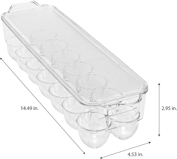 Kitchen Details Egg Crate | Dimensions: 14.5"x4.5"x2.9" | Fits 14 Eggs per Crate | Stackable | BPA Free | Easy Pull Handles | Kitchen Organization | Clear