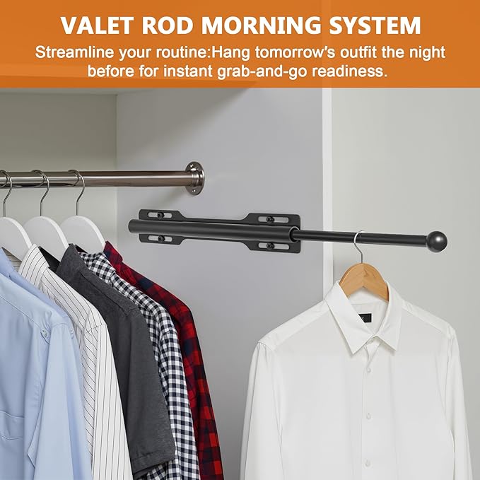 Valet Rod for Closet Pull Out, Retractable Slide Out Rod for Closet, Black