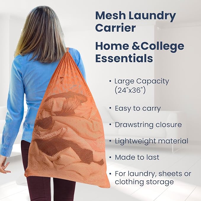 Premium Heavy-Duty Mesh Laundry Bag - Clothes Hamper w/Drawstring - Home & College Essentials Camel (36"x24")