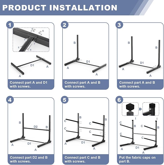 WALMANN Garage Kayak Rack, Heavy-Duty Metal Kayak Storage Rack Adjustable Freestanding Kayak Stand