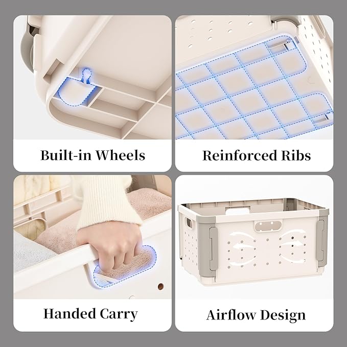 HAIXIN HOME Stackable Plastic Laundry Basket on Wheel, 42L Clothes Laundry Hamper with Divider for Pre-Sorting, Dirty Clothing Storage Organizer Bin with Handles for Closet, Bedroom, Bathroom - 2 Pack