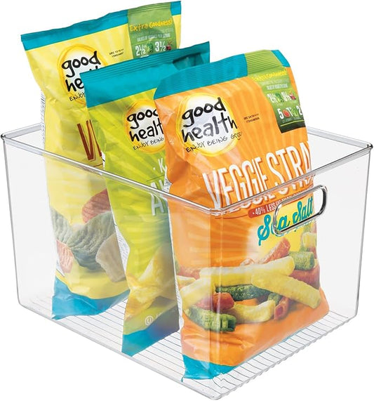 mDesign Plastic Storage Organizer Container Bin for Kitchen Organization in Pantry, Cabinet, Countertop Fridge, Refrigerator, and Freezer - Hold Food, Drink, or Snacks, Ligne Collection, Clear